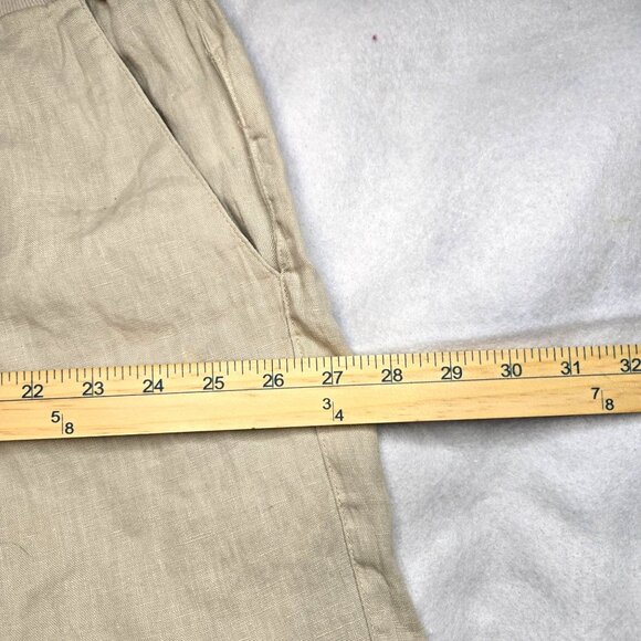 Ellen Tracy Beige 100% Linen Elastic Waist Cropped Pants Drawstring Relaxed Fit‎ - Picture 7 of 11